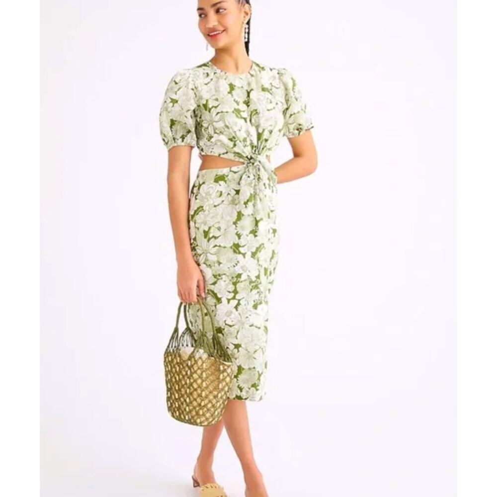 J. Crew Cutout Dress Liberty Linear Floral Fabric Canteen Green